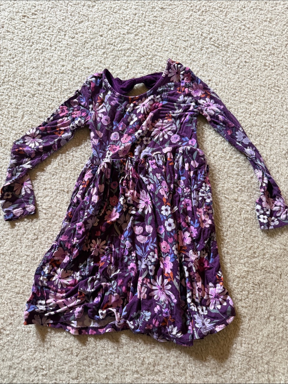Little Sleepies Purple Floral Long-Sleeve Bow Back Swing Dress